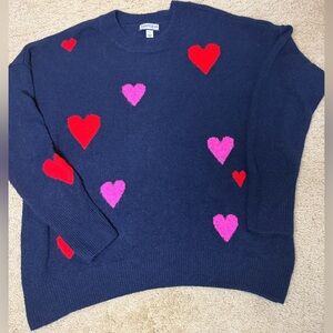 Sandro Navy Sweater with Red and Pink Hearts